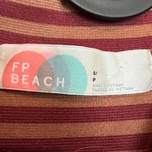 Free People FP Beach Mock Neck Striped Dress in Bordeaux Size Small - Picture 6 of 7